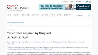 
                            6. Touchtown acquired by Uniguest - McKnight's Senior Living