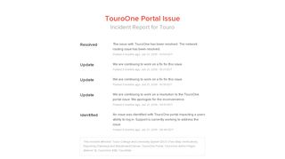 
                            8. Touro Status - TouroOne Portal Issue - Statuspage