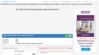 
                            6. TP-LINK Archer C8 Default Router Login and Password