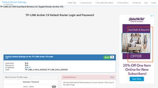 
                            1. TP-LINK Archer C9 Default Router Login and Password