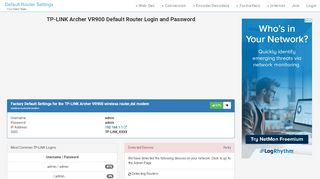 
                            1. TP-LINK Archer VR900 Default Router Login and Password