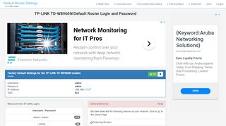 
                            4. TP-LINK TD-W8960N Default Router Login and Password