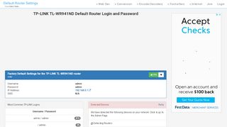 
                            1. TP-LINK TL-WR941ND Default Router Login and …