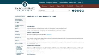 
                            9. Transcripts and Verifications - Touro University, California