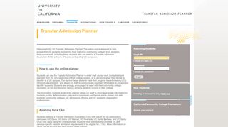 
                            3. Transfer Admission Planner - University of California