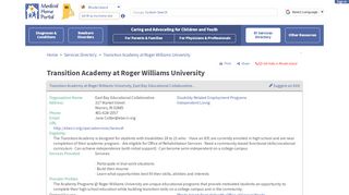 
                            8. Transition Academy at Roger Williams University - Medical Home Portal