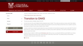 
                            5. Transition to OAKS - College of Charleston