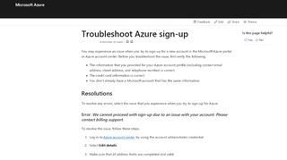 
                            4. Troubleshoot Azure sign-up | Microsoft Docs