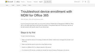 
                            5. Troubleshoot device enrollment with MDM for Office 365 - Office 365