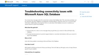 
                            2. Troubleshooting connectivity issues with Microsoft Azure SQL Database