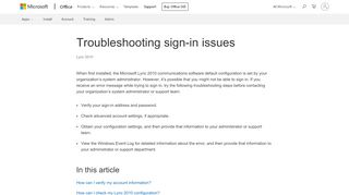 
                            2. Troubleshooting sign-in issues - Lync - Office Support - Office 365