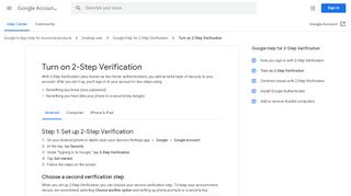 
                            2. Turn on 2-Step Verification - Android - Google Account Help