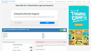 
                            2. Ubee DDW 3611 Default Router Login and Password