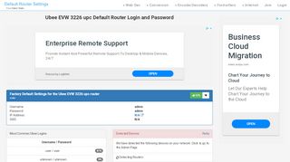 
                            7. Ubee EVW 3226 upc Default Router Login and Password