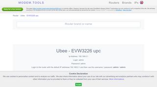 
                            1. Ubee EVW3226 upc Default Router Login and Password