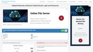 
                            1. Ubiquiti Networks airRouter Default Router Login and Password