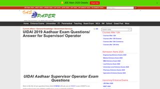 
                            5. UIDAI 2019 Aadhaar Exam Questions/ Answer for Supervisor ...