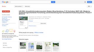 
                            9. UIS BW. Umweltinformationssystem Baden-Wuerttemberg. F+E-Vorhaben ...