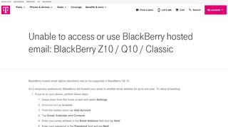 
                            5. Unable to access or use BlackBerry hosted email...