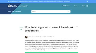 
                            7. Unable to login with correct Facebook credentials - The Spotify ...