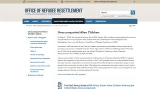 
                            1. Unaccompanied Alien Children | Office of Refugee Resettlement | ACF