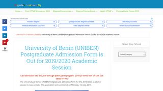 
                            4. UNIBEN Postgraduate Application Form Out for 2019/2020 Session