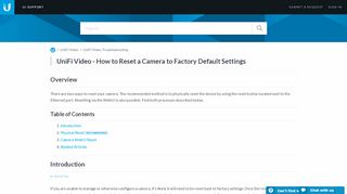 
                            4. UniFi Video - How to Reset a Camera to Factory Default Settings