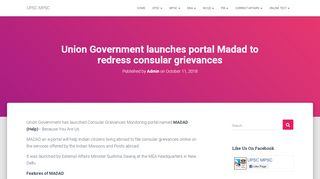 
                            7. Union Government launches portal Madad to redress ... - UPSC-MPSC