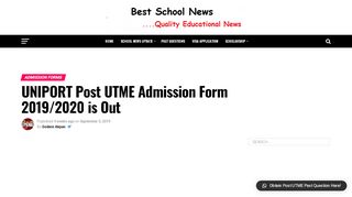 
                            6. UNIPORT Post UTME Admission Form 2019/2020 …