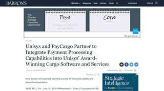 
                            7. Unisys and PayCargo Partner to Integrate Payment Processing ...