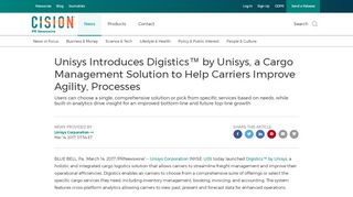 
                            5. Unisys Introduces Digistics™ by Unisys, a Cargo Management ...