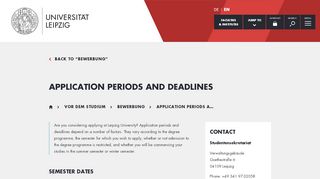 
                            9. Universität Leipzig: Application periods and deadlines