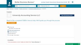 
                            8. University Accounting Service LLC | Complaints | Better Business ...