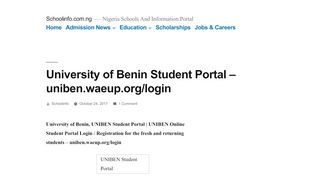 
                            9. University of Benin Student Portal – uniben.waeup.org/login