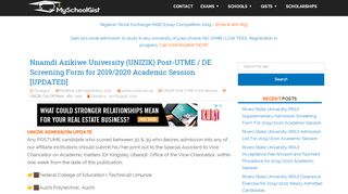 
                            5. UNIZIK Post-UTME / DE Screening Form 2019/2020 - MySchoolGist