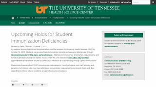 
                            8. Upcoming Holds for Student Immunization Deficiencies - UTHSC News