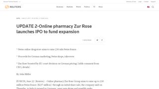 
                            4. UPDATE 2-Online pharmacy Zur Rose launches IPO to fund ...