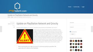 
                            1. Update on PlayStation Network and Qriocity – PSTalent