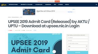 
                            7. UPSEE 2019 Admit Card (Released) by AKTU / UPTU …