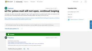 
                            7. url for yahoo mail will not open, continual looping ...