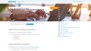 
                            2. User account & login : Support - support.alfaview.com