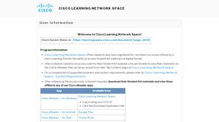 
                            1. User Information – Cisco Learning Network Space