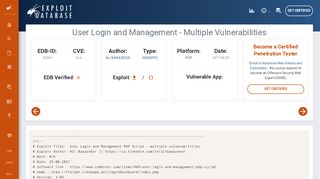 
                            4. User Login and Management - Multiple ... - Exploit Database