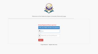 
                            5. USER | Login Page - itranscript.aaua.edu.ng