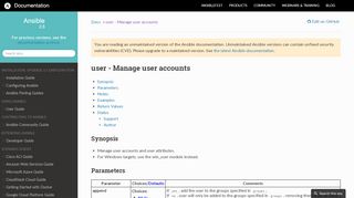 
                            4. user - Manage user accounts — Ansible Documentation