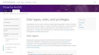 
                            8. User types, roles, and privileges—Portal for ArcGIS | ArcGIS Enterprise