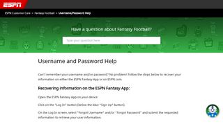
                            7. Username and Password Help – ESPN Customer Care