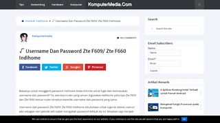 
                            6. Username Dan Password Zte F609 & Zte F660 Indihome (Login)