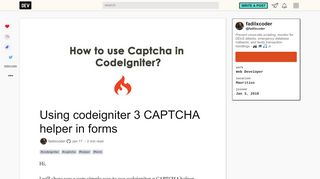 
                            9. Using codeigniter 3 CAPTCHA helper in forms - DEV Community