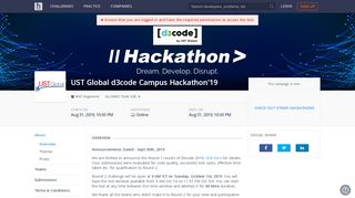 
                            7. UST Global d3code Campus Hackathon'19 on HackerEarth